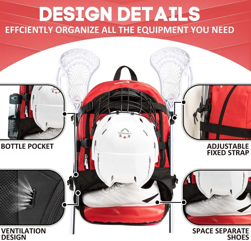 MARITTON Lacrosse Bag Backpack Holds Lacrosse & Field Hockey Equipment - Two Stick Holders, Separate Cleats Shoe Compartment - Image 4